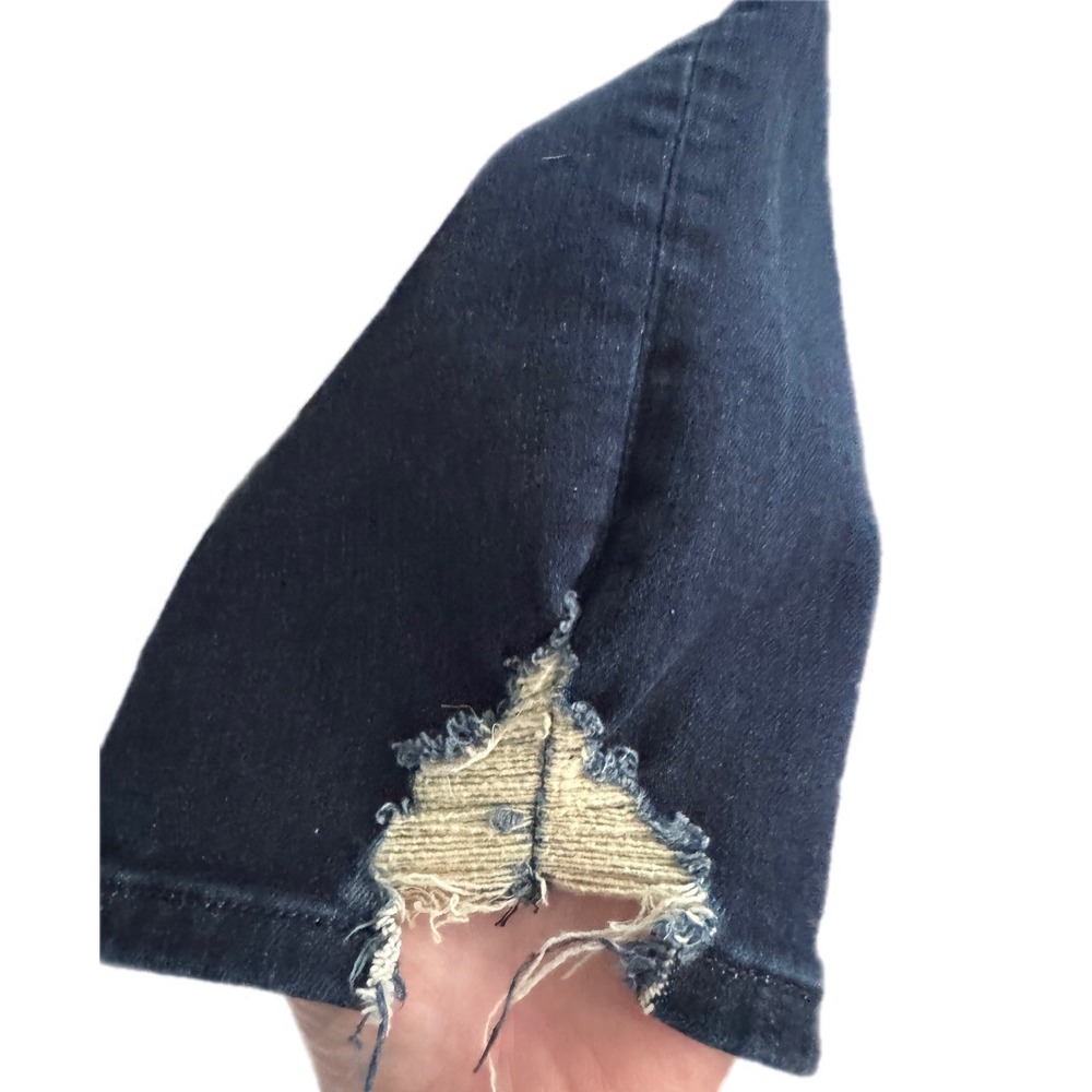 FRAME Le High Straight Jeans 32 Dark Wash High Rise Raw Hem Distressed - Picture 5 of 5